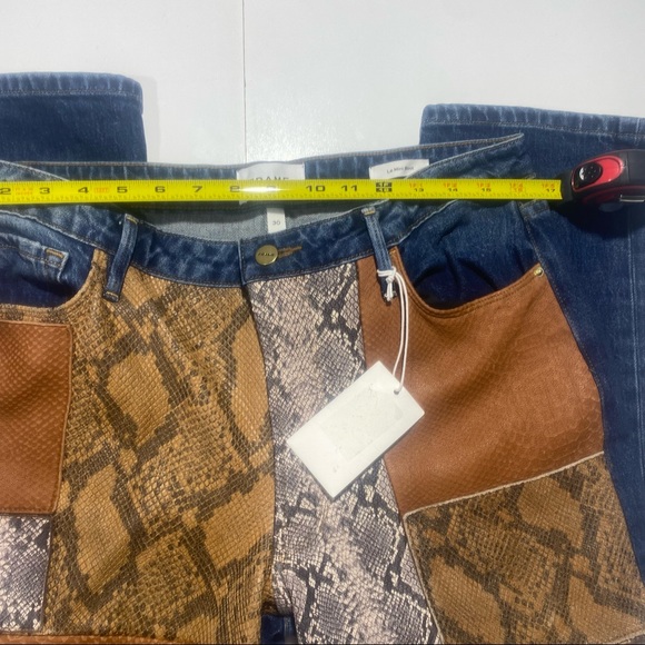 Frame Le Mini Boot Leather Patchwork Snake Print Mid Rise Jeans NWT Size 30 - Picture 16 of 16